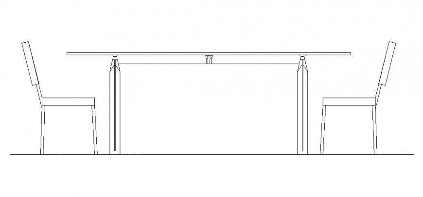 elevation of a rectangular table and 2 chairs.