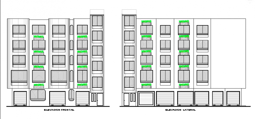 Elevation of Architectural based lodging house design drawing