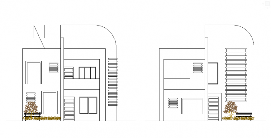 Elevation of Architectural Housing in curved terrain design drawing