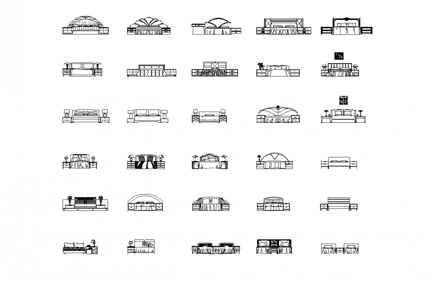 Bed Elevation Design with Furniture View in DWG CAD Format