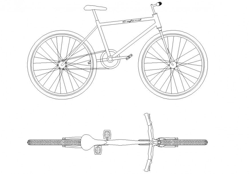 Elevation of bicycle detail CAD vehicle block 2d view layout file in autocad format