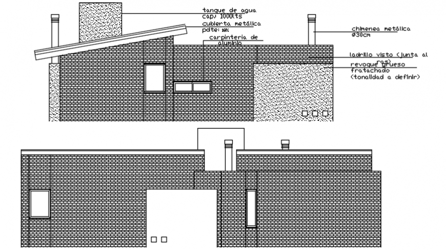 Elevation of building with tank view in AutoCAD