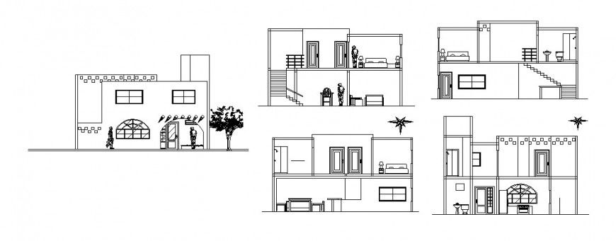 Elevation of bungalows in different axis AutoCAD file