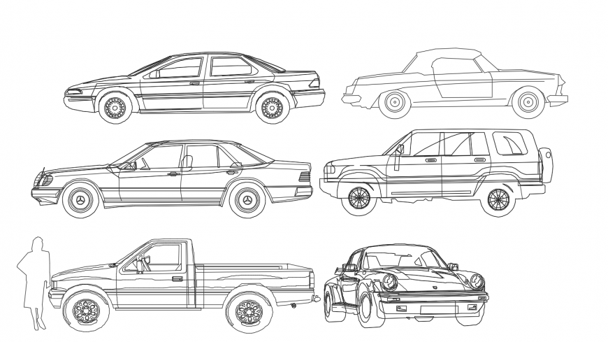 Elevation of car 2d view CAD transportation block autocad file