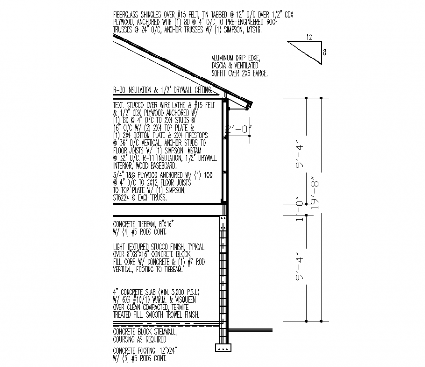 Elevation of column and wall area with truss design dwg file