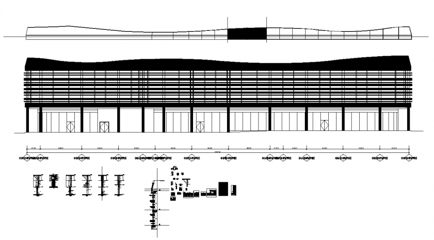 Elevation of commerce complex building detail and other structure layout dwg file