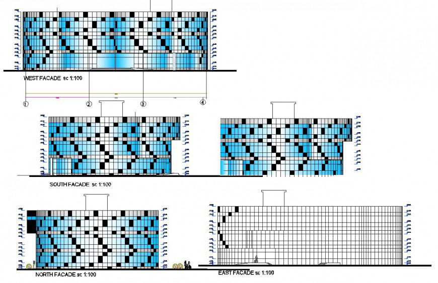 Elevation of commercial building block detail 2d view CAD unit autocad file