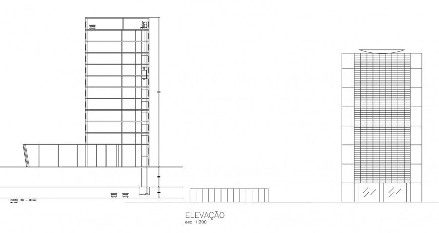 Elevation of Commercial building in auto cad file