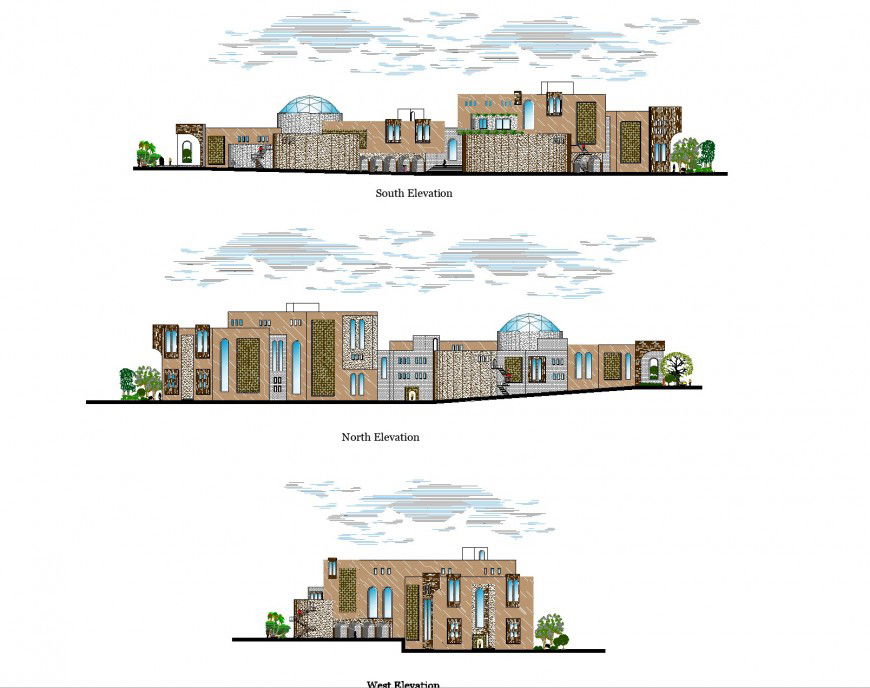 Elevation of commercial business hub detail dwg file