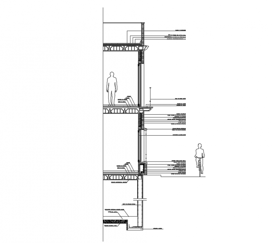 Elevation of constructive section with residence area design dwg file