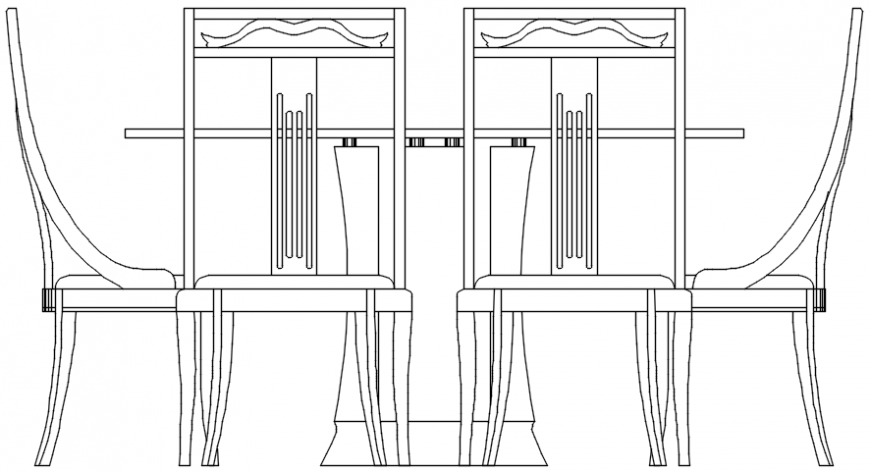 Dining Table and Chair Elevation in 2D CAD Furniture View