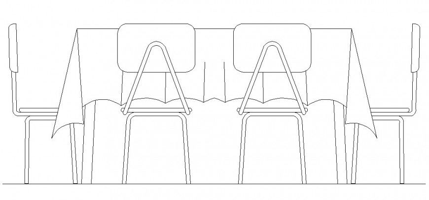 elevation of dining table cover with cloth support and  4 chairs.