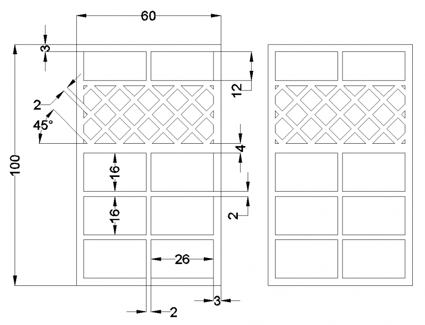 Elevation of door design with door and window block detail dwg file