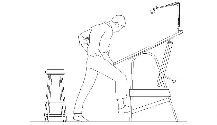 Elevation of drafting table 2d drawing of furniture unit in autocad