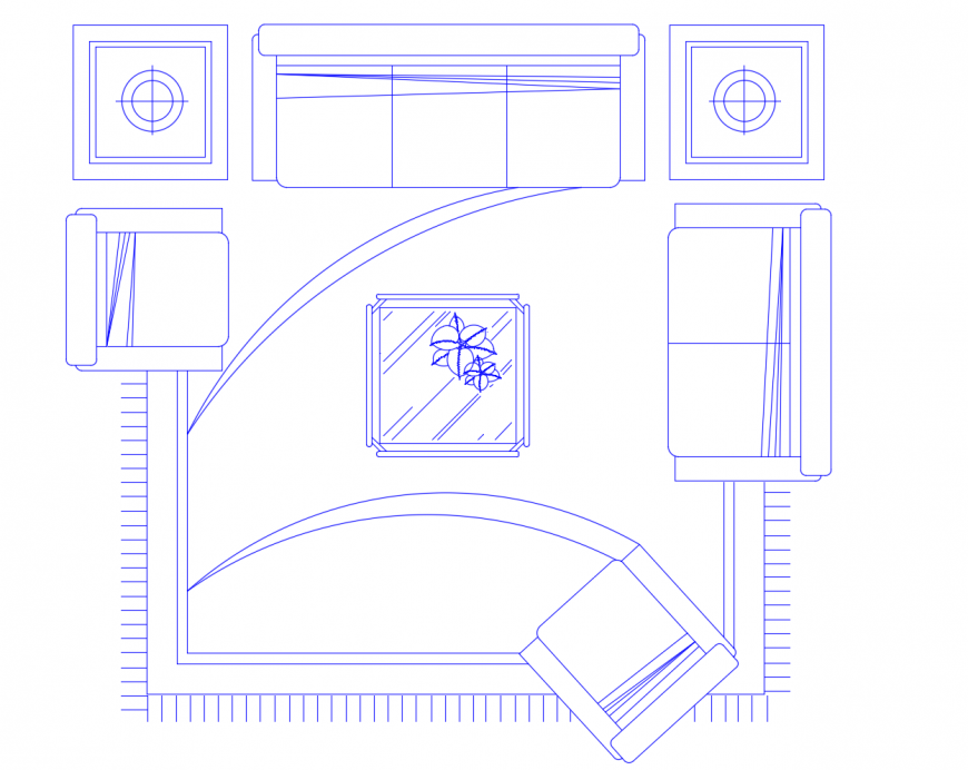 Elevation of drawing room furniture 2d view dwg file