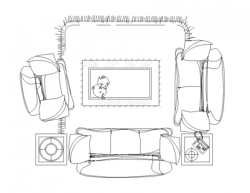 Elevation of drawing room furniture blocks layout autocad file