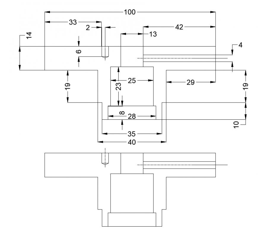 Elevation of drilling fixture with design of mechanical part dwg file