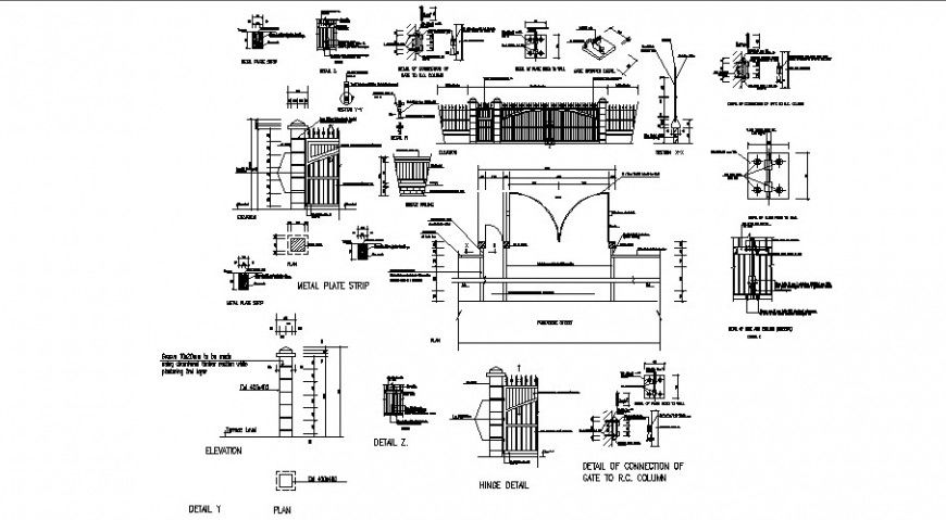 Elevation of entry gate with plan 2d view autocad file