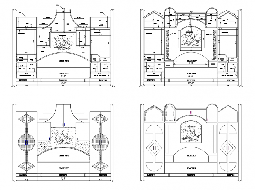 Elevation of furniture blocks 2d view dwg file