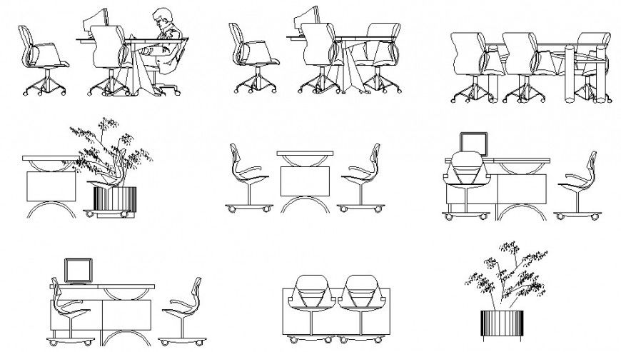 Elevation of furniture table and chair units dwg Autocad file