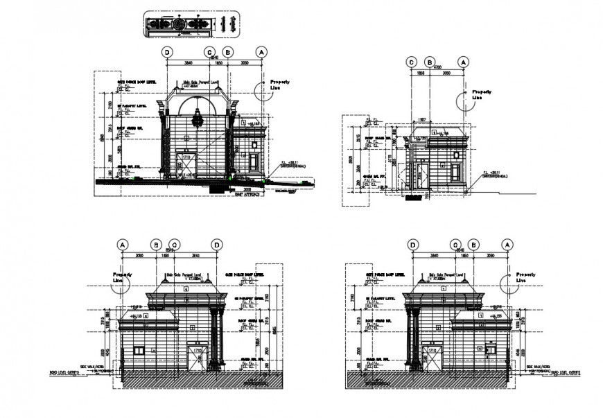Elevation of Guard room building block 2d view autocad file