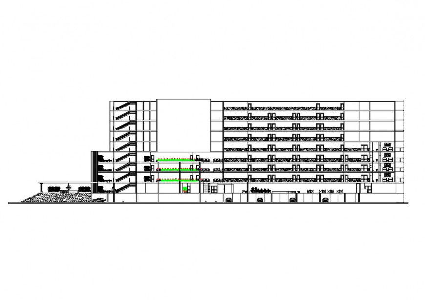 Elevation of high rise building block layout CAD block autocad file