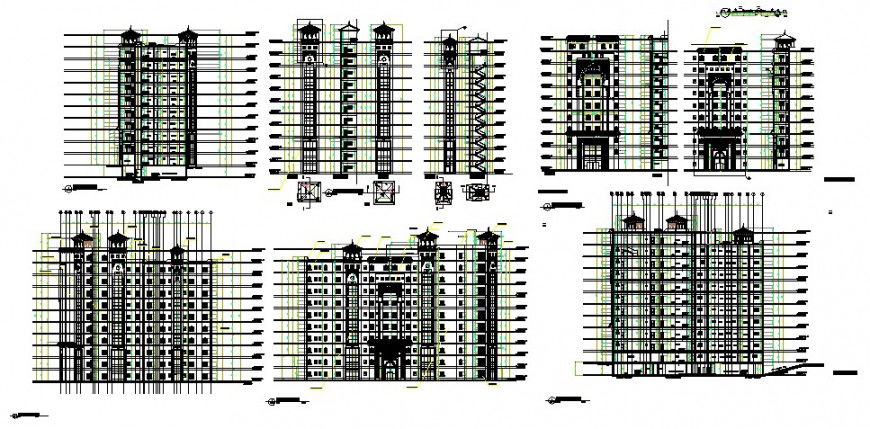 Elevation of high riser building 2d view CAD block autocad file