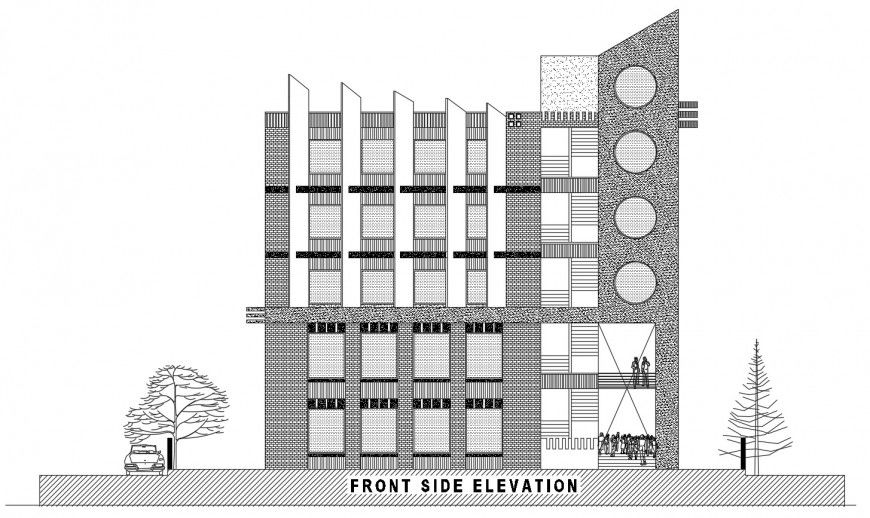 Elevation of hotel building detail 2d view layout file in autocad format