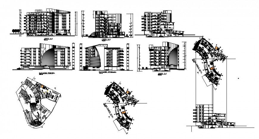 Elevation of hotel design in auto cad software