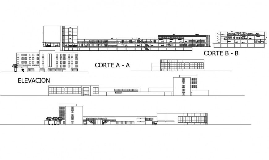 Elevation of hotel different elevation in auto cad software