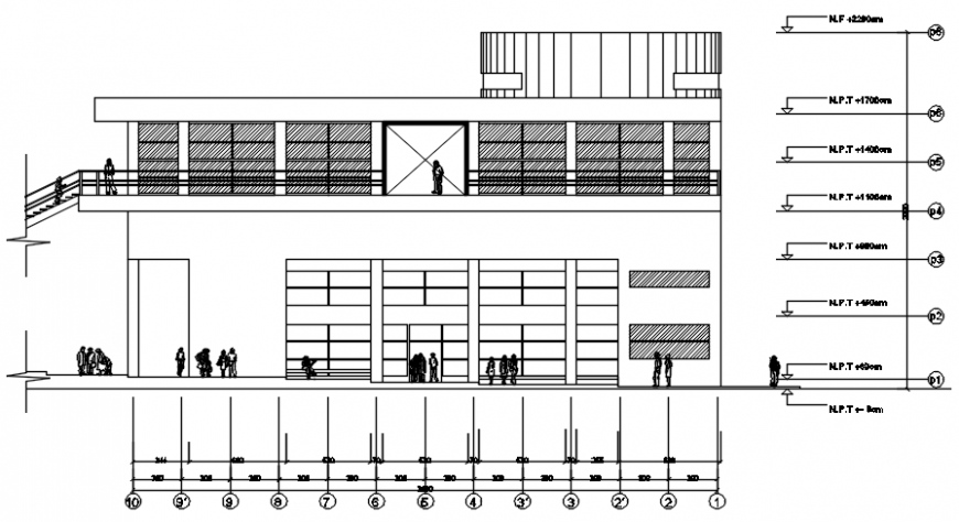 Elevation of hotel in auto cad software