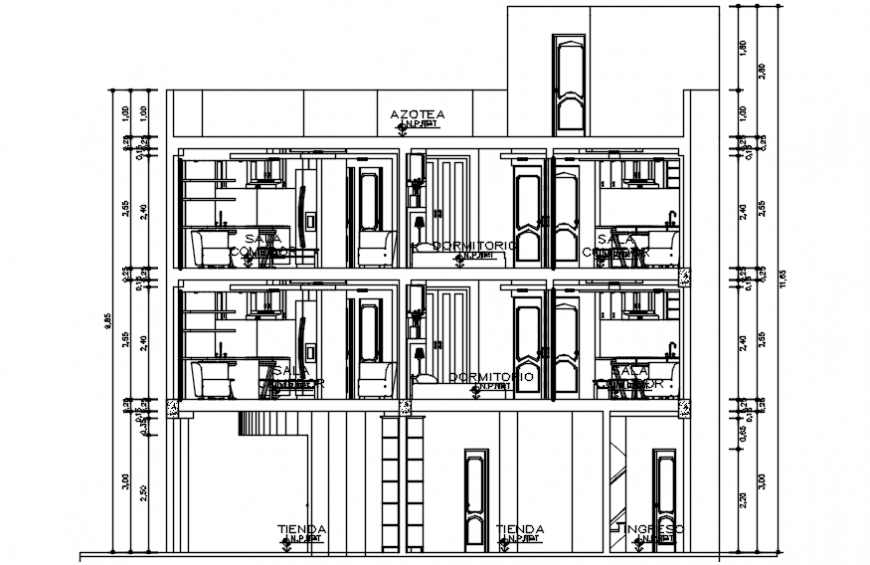 Elevation of house in architectural view of AutoCAD file