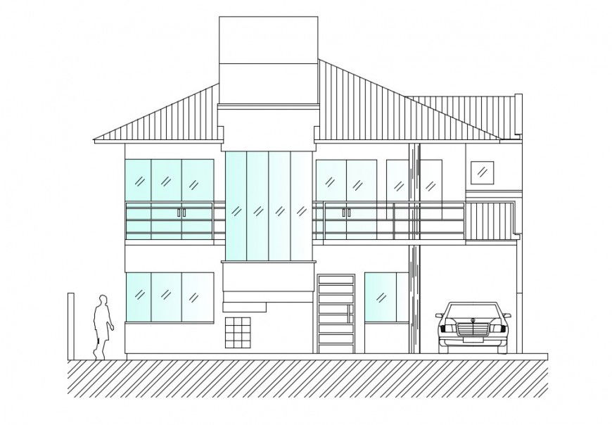 Elevation of housing bungalow 2d view autocad software file