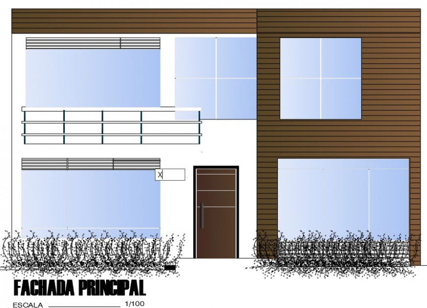 Elevation of housing bungalow drawings 2d view autocad file