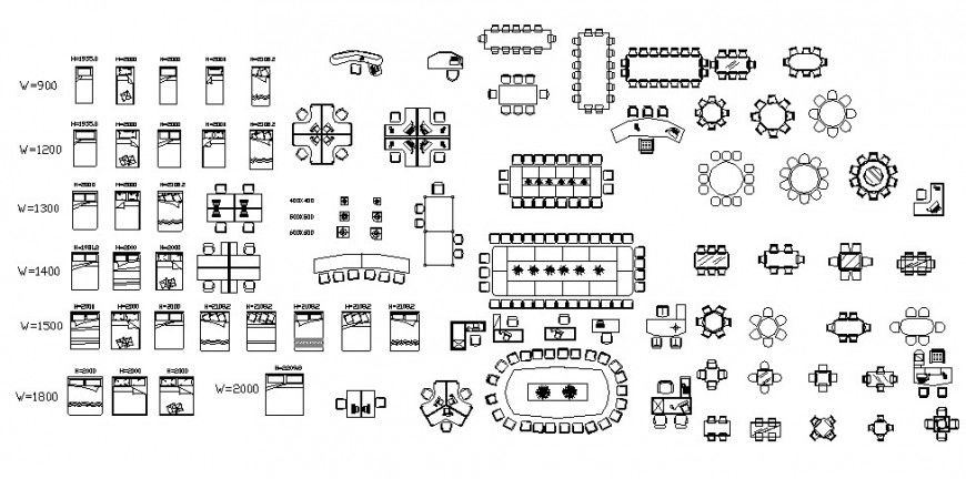 Elevation of multiple furniture units 2d view detail autocad file