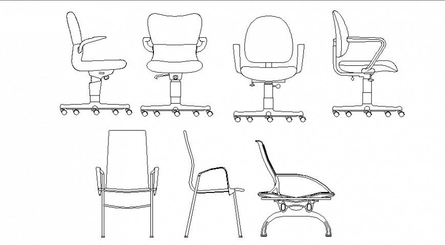 Elevation of office revolving chair 2d view furniture block dwg file