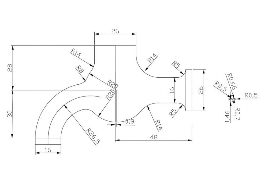 Elevation of plumbing tap with dimension detail 2d view autocad file