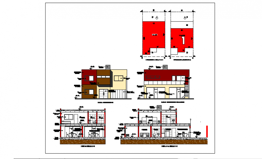 Elevation of Project of architectural single family home design drawing
