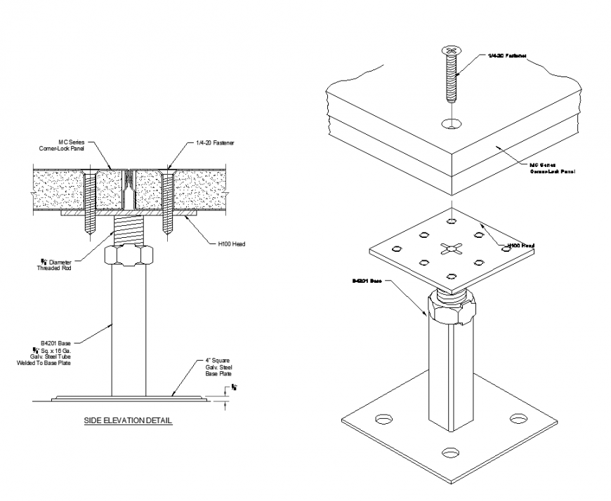 Elevation of raised floor system detail of pedestal detail dwg file