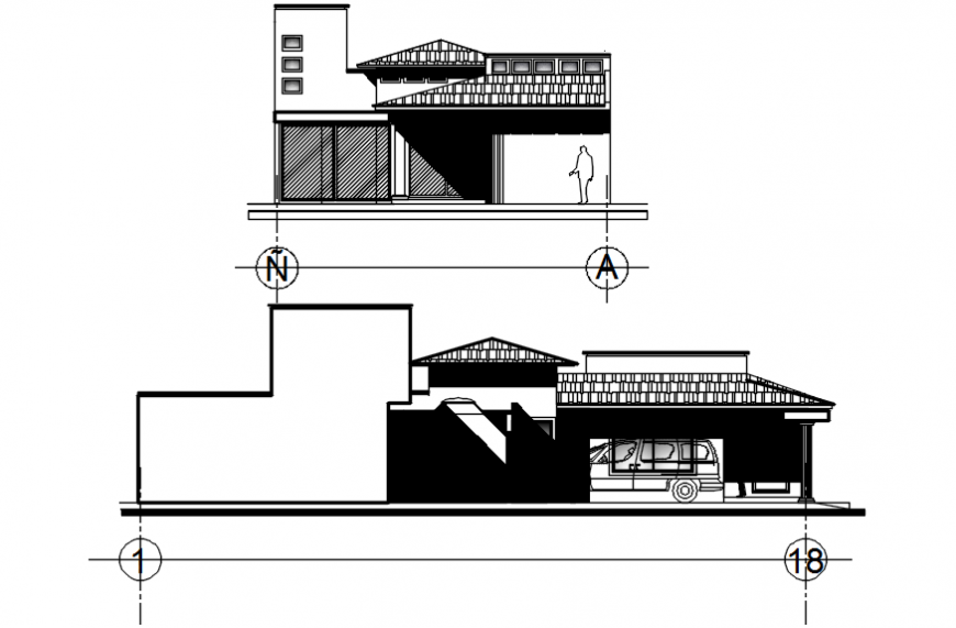 Elevation of residential building cad dwgs