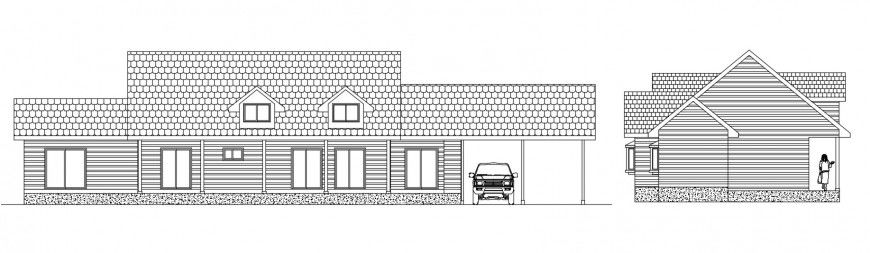 Elevation of Residential bungalow 2d view autocad software file