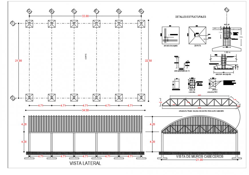 Elevation of roofing shade 2d view CAD construction block layout autocad file