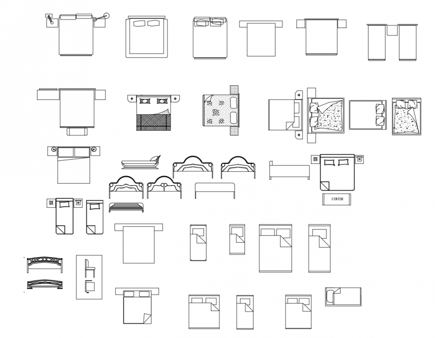 Elevation of single and doube bed 2d drawing in dwg format