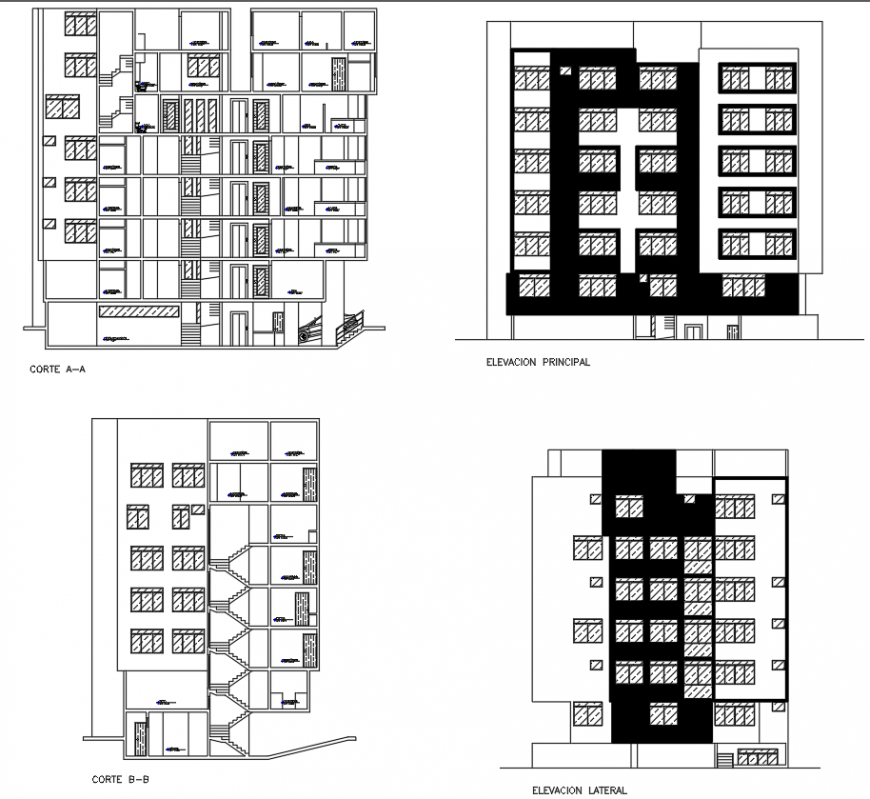 Elevation of the apartment drawing in dwg AutoCAD file.