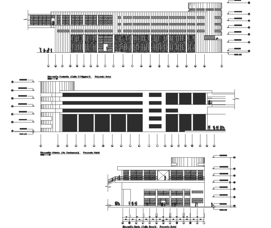 Elevation of the corporate building drawing in dwg AutoCAD file.