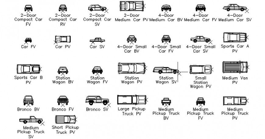 Elevation of the vehicle car blocks autocad software file