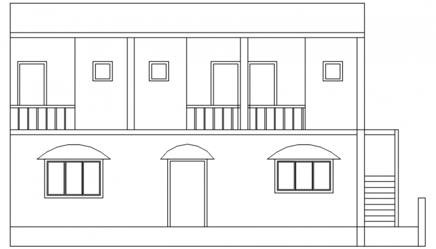 Elevation of two-story housing apartment autocad software file