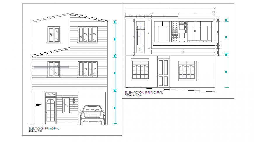 Elevation of Typical house design drawing of architectural based design drawing