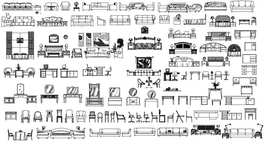 Elevation of vairous furniture blocks 2d view dwg file
