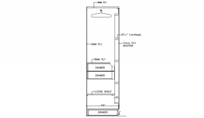 Elevation of wardrobe furniture units 2d view autocad file